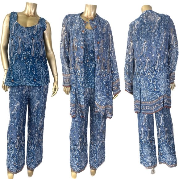 VINTAGE JA RESORT 100% RAYON FOUR-PIECE PANT SET, PAISLEY PRINT SIZE S - Picture 1 of 13